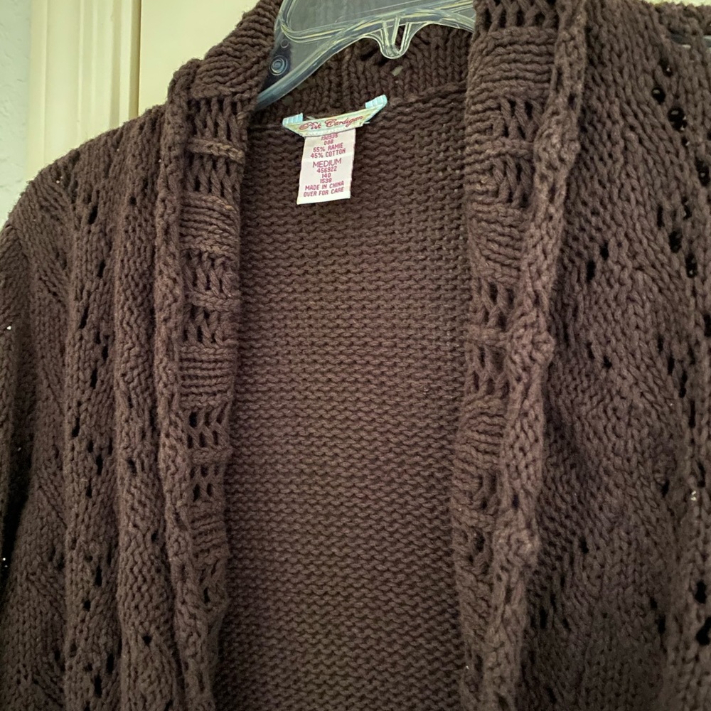 Vintage Pink Cardigan Brown Shawl Collar Crochet Cardigan - Picture 2 of 4